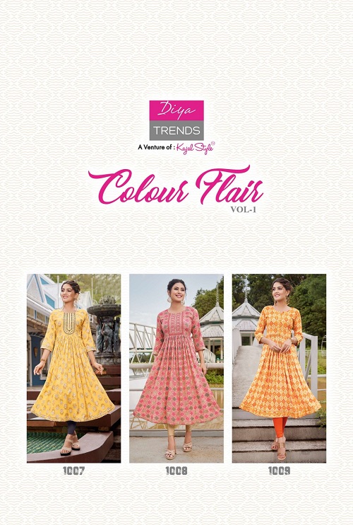 Colour Flair 1 New Stylish Fancy Wear Embroidery Kurti Collection
